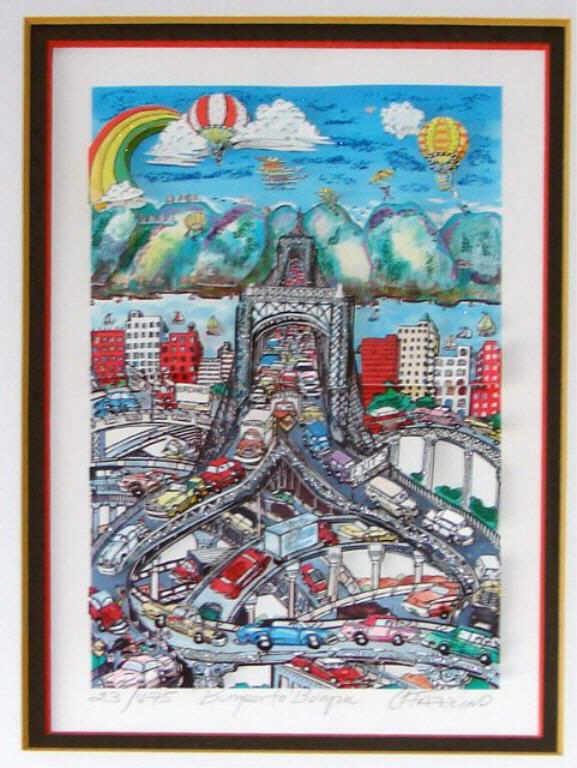 Lithograph, "Bumper to Bumper", Charles Fazzino.: Charles Fazzino, 3-D Lithograph, Ed. 23/475 Bumper to Bumper", signed numbered and titled in the margin. 8 x 5 in. (image) framed to 18 x 15 in."