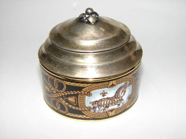 Hermes Enamel and Sterling Silver Covered Box.: 1.8 troy ounces, 2.5 x 2.5 inches.