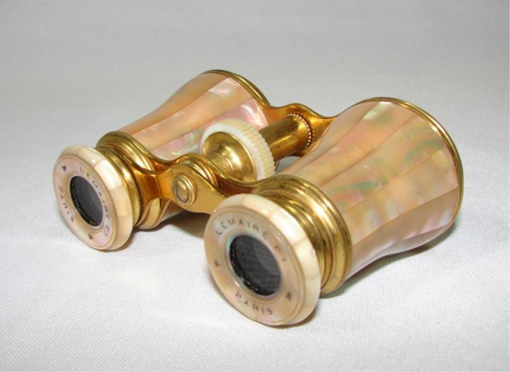 Antique Mother-of- Pearl Binoculars.: 2.5 x 4 inches. Signed LeMaire, Paris.