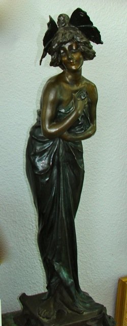 Lucien Alliot Bronze - "Phalene" dated 1907.: Height - 28 inches, signed on the base with a foundry stamp. Lucien Charles Edouard Alliot, French 1887 - 1967.