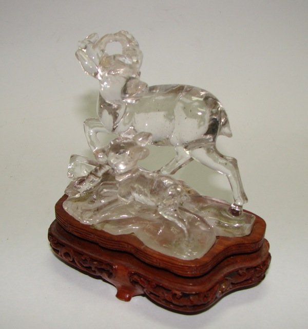 Carved Quartz, Buck and Doe.: Height 3 1/2 inches.