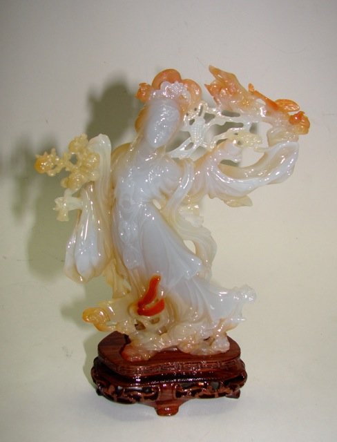 Chinese Carved Carnelian Kwan Yin.: Height - 7 1/2 inches.