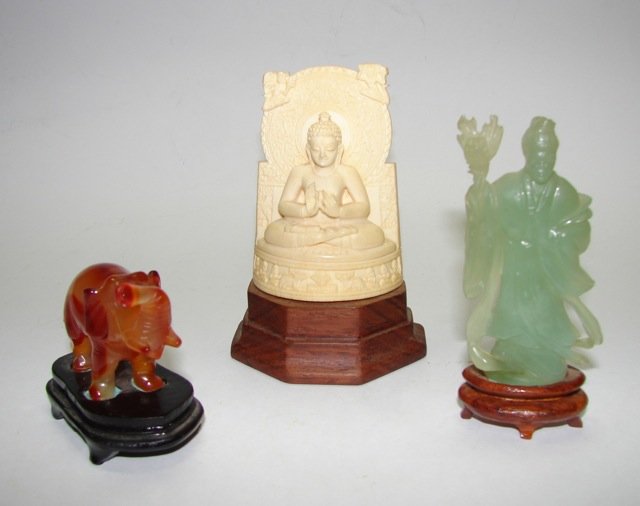 Three assorted items, Jade, Carnelian, Ivory.: Three assorted items, Jade, Carnelian, Ivory.