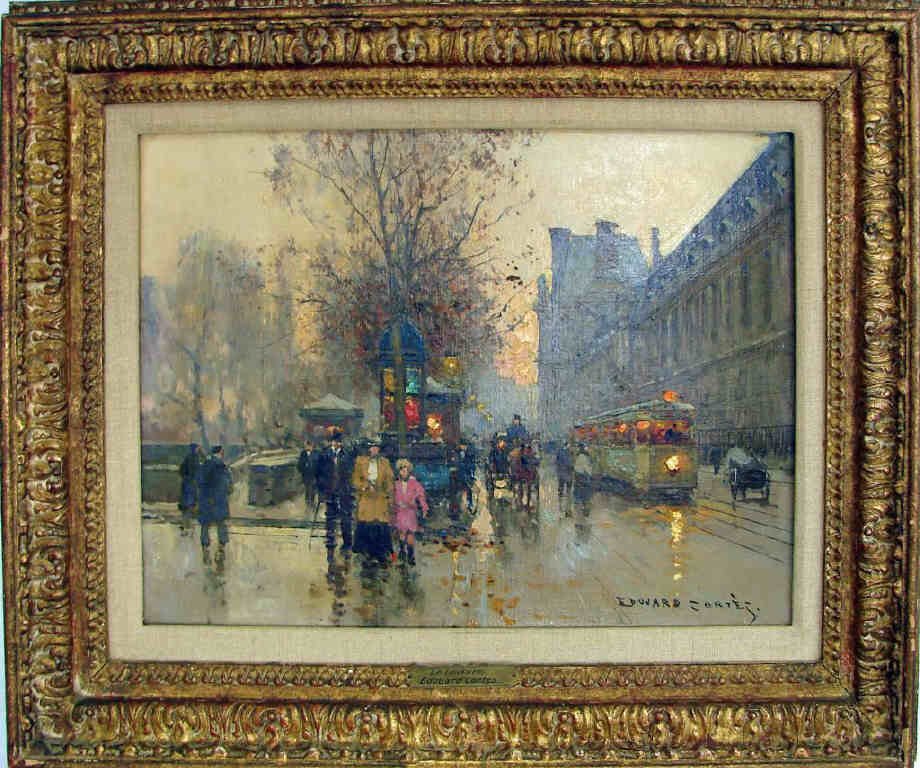 Edouard Cortes, Original Oil, "Le Louvre": Edouard Cortes, (French 1882 - 1969) Oil on canvas, signed lower right. 13 x 18 inches, framed to 20 x 25 inches, 2 deep, appears to be the original frames. Provenance: Purchased by the family from Pe