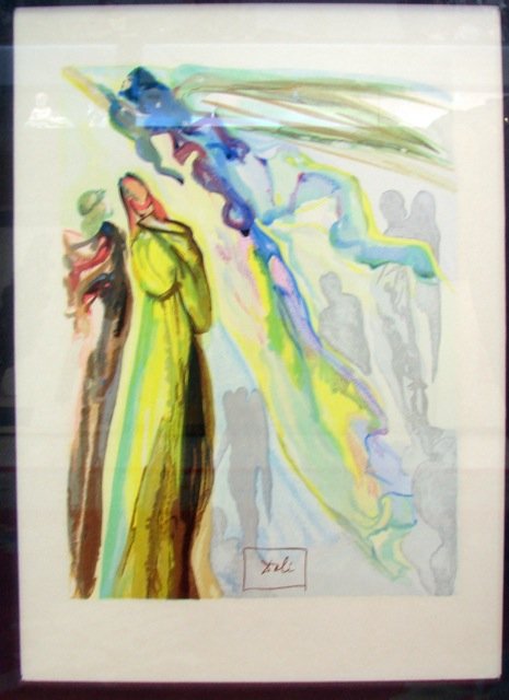 Dali Woodcut, Dante's Inferno Series "Paradiso": Framed under glass. 12 x 9 inches framed to 23 x 20 inches. With certificate of authenticity.
