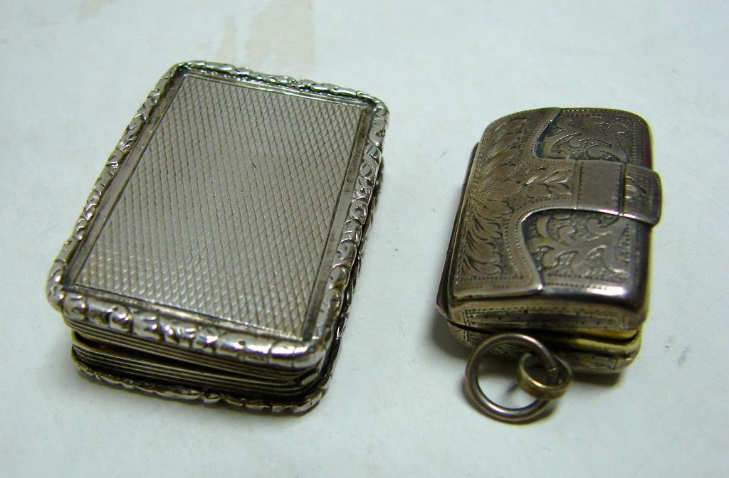 Two English Sterling Pomander, Birmingham, C.1805: Thomas Shaw, maker, 1.7 troy ounces, the box of rectangular form with vermeil interior. Hallmarked on the hinged lid, and interior body.