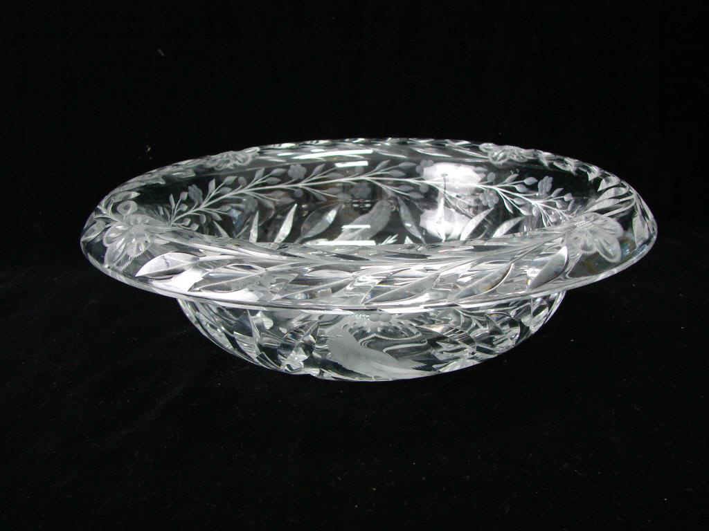 H. C. Fry Bowl, American 20th C.: Oriole pattern, "Bishop's hat" shape, manufactured by the H. C. Fry Company, diameter - 12 inches. Excellent condition.
