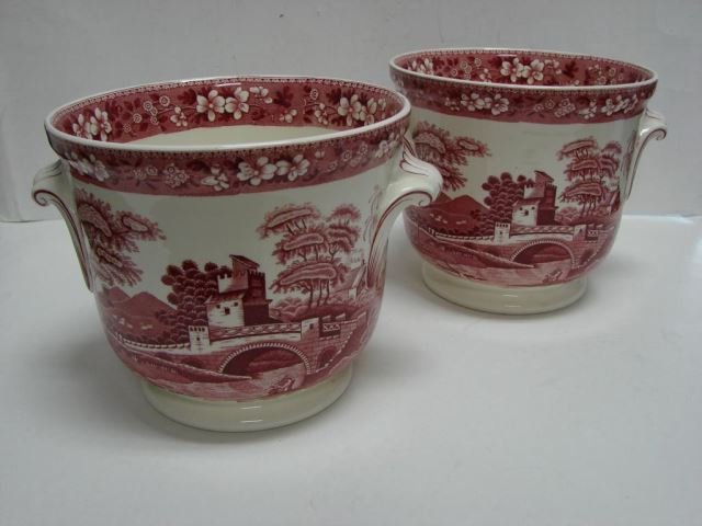Pair Copeland Spode's Tower Cache Potes: Height - 6.5 inches, diameter 7.5 inches, In good condition.