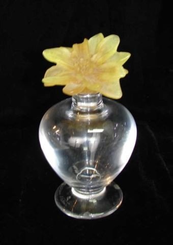 Daum Pate-de-Verre Perfurmer with Box: The perfumer has a pate de verre floral stopper, signed on the base with the original foam lined box. Mint condition.