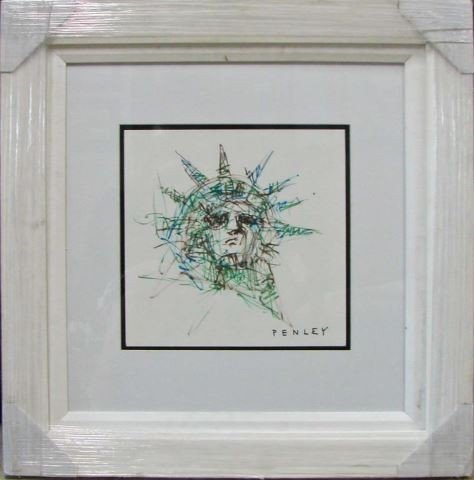 Steve Penley Original Drawing Liberty Head Study: 12 x 12 ins. framed to 26 x 26 ins. Signed Lower right. Custom framed under glass. Penley's work can be seen on Fox News and Sean Hanity show. Also recognized as one of Coca-Colas 's most admired pop 