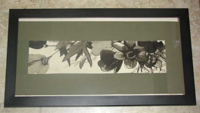 Peter Blume Ink Drawing Flowers, 1969: 4 x 6 1/4 inches, framed to 12 x 22 inches. Signed and dated on the lower right.