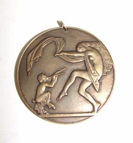 Bronze Medal by Leon - Claude Mascaux: Diameter - 2 inches. The Dance 1924. Ready to wear on chain. Total weight - 2 oz.