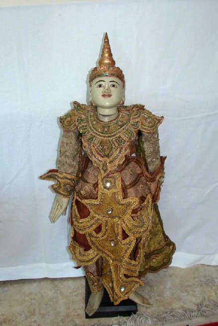 Thai - Siamese Hand Carved Painted Jeweled Puppet (1 of 3)