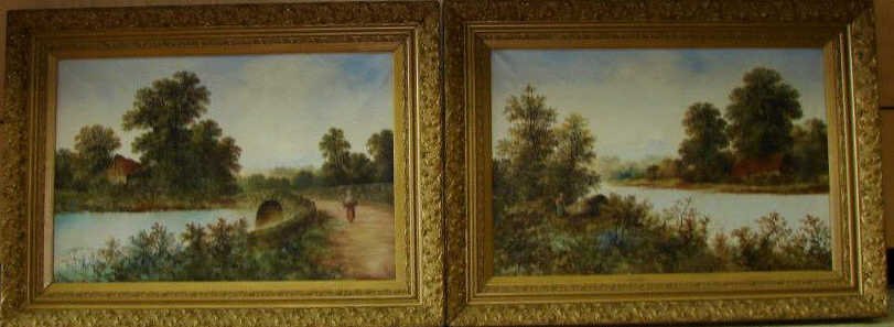 Pair (2) Oil Paintings, 19C Rural Scene (1 of 5)