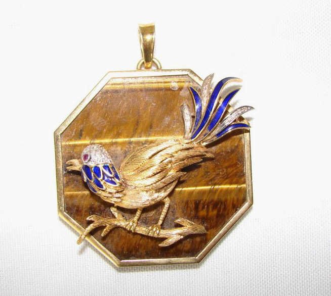 18K Yellow Gold Diamond/Ruby Bird Pendant (1 of 5)