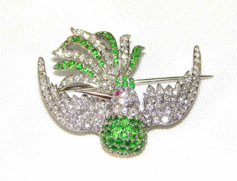 Platinum Tsavorite and Diamond  Bird Pin (1 of 6)