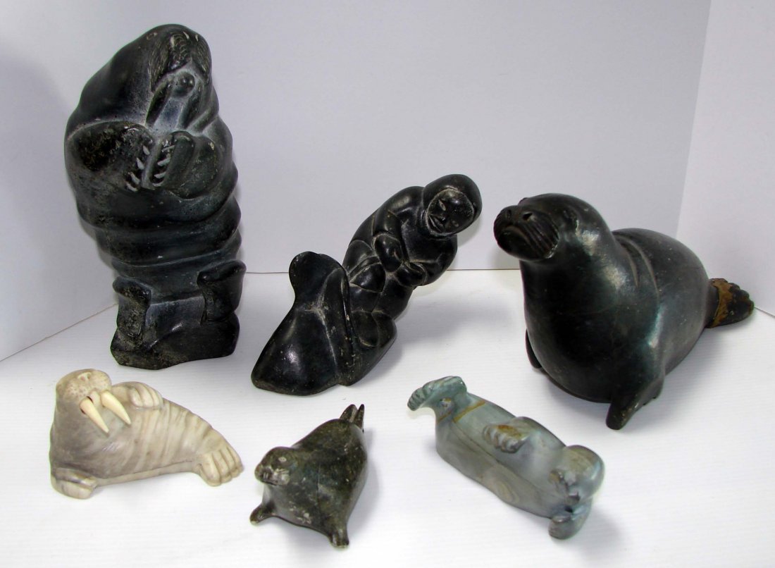 Six (6) Large Inuit Carved Stone Walruses (1 of 6)