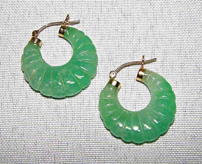 14K Yellow Gold and Jade Hoop Earrings & Necklace (1 of 5)