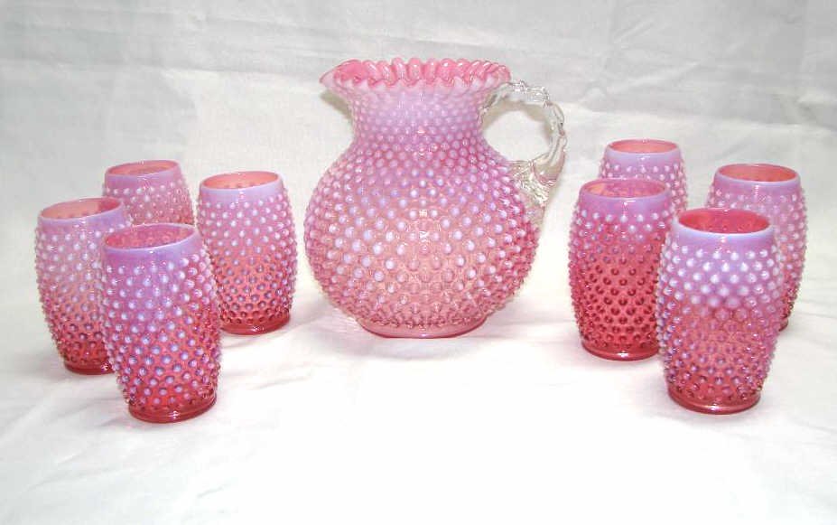 Set (9) Opalescent Hobnail Pink Lemonade Set (1 of 3)