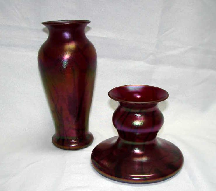 Pair (2) Iridescent Cranberry Glass Vase (1 of 4)