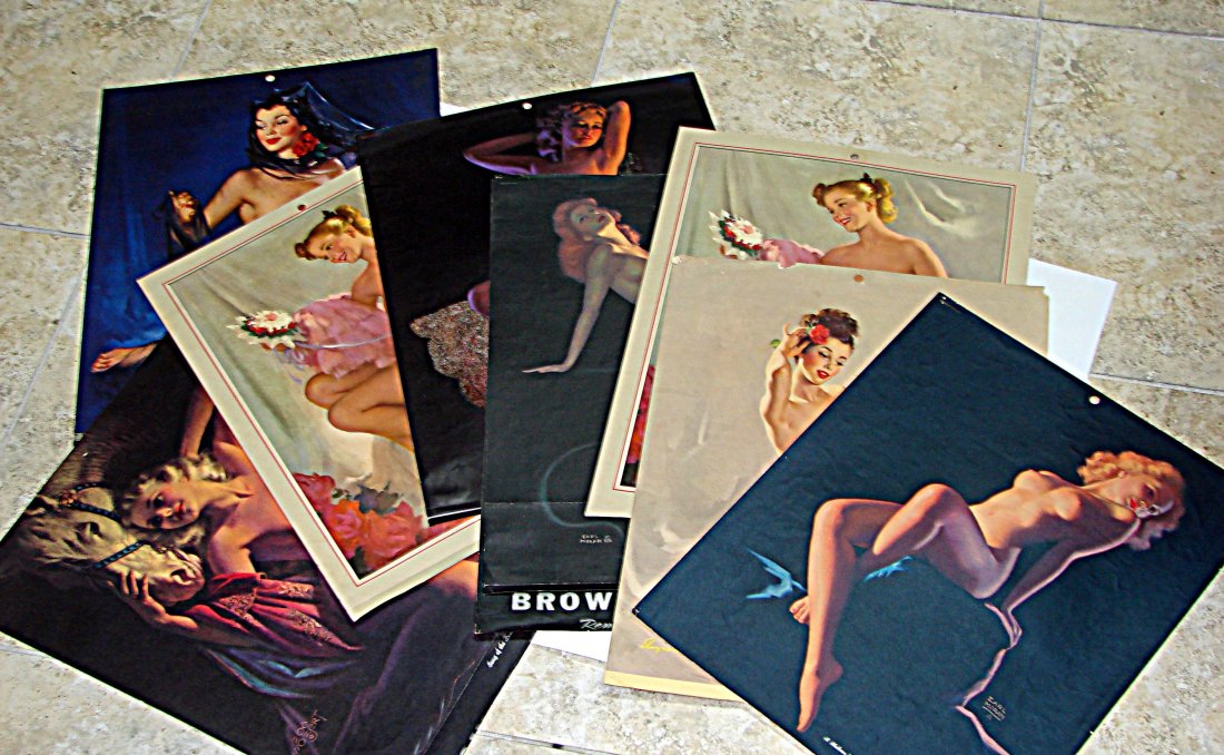 Ten (10) Assorted Calendar Pin Up Girl Posters: Earl Moran, Zoe Mozert, etc.