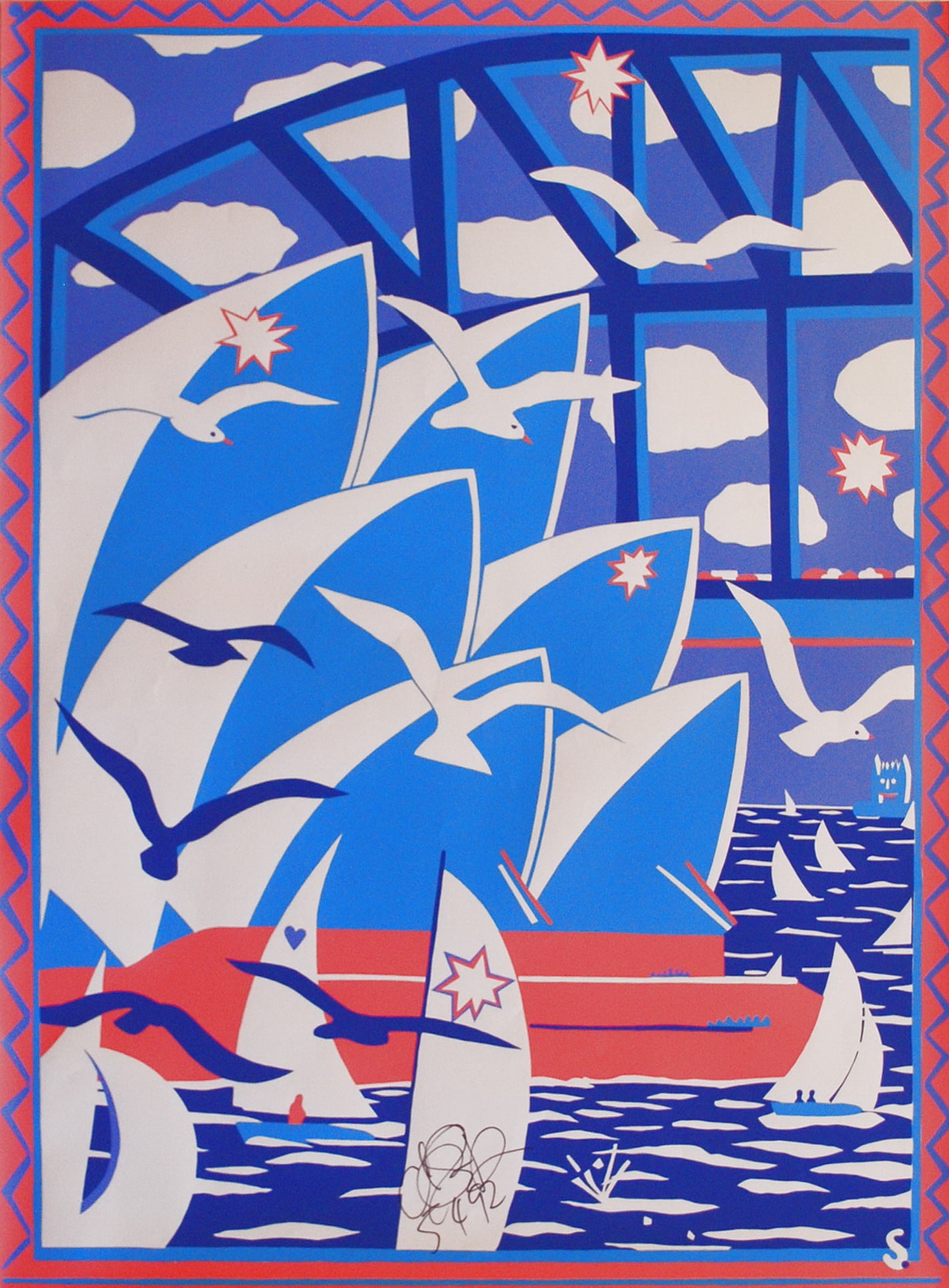 Sydney Opera House: Martin Sharp (Australian, b.1942). [Sydney Opera House] 1983/1992. Colour screenprint, initialled “S” in image lower right, signed and dated “5.4.92” in ink on image lower cent