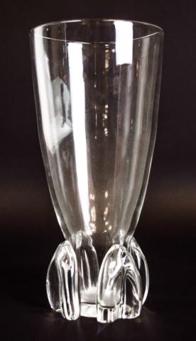 Signed Steuben Vase: Crystal vase, signed on underside Steuben. 10"H - Scratch to the glass surface