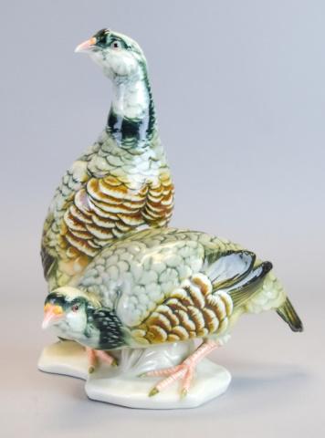 Karl Ens Porcelain Bird Group: Karl Ens German porcelain bird group, a pair of partridges. Marked on underside ENS Germany 7356. 12"H