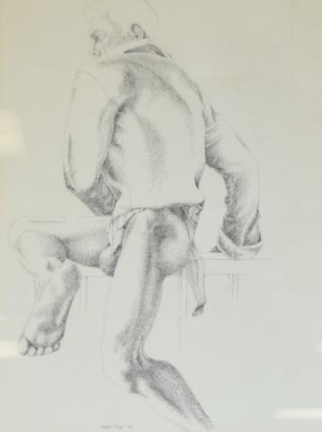 Malcom Edgar Case Pen & Ink Young Man: Malcom Edgar Case (American, 20th cenutry). Pen & ink Young Man (The Dancer, Erik Bruhn - in dance belt), New York, 1963. Signed along bottom edge, Titled dated and with additional info on verso. 18" 