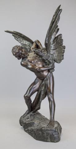 Jean Verschneider Bronze L'Homme et l'Aigle: Jean Verschneider (French, 1872-1943). Bronze L'Homme et l'Aigl (Man and Eagle), depicting a man wrestling an eagle, on a rock form base. Signed on base Jean Verschneider, with Bronze Paris AG foundry