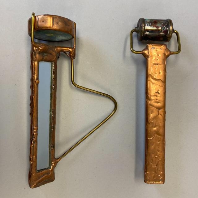 2 Copper Wheel Kaleidoscopes: 2 copper kaleidoscopes with wheels. Larger 7 1/2"L