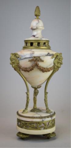 Bronze & Marble Garniture: Marble garniture with figural bronze ormolu. 15 1/4"H