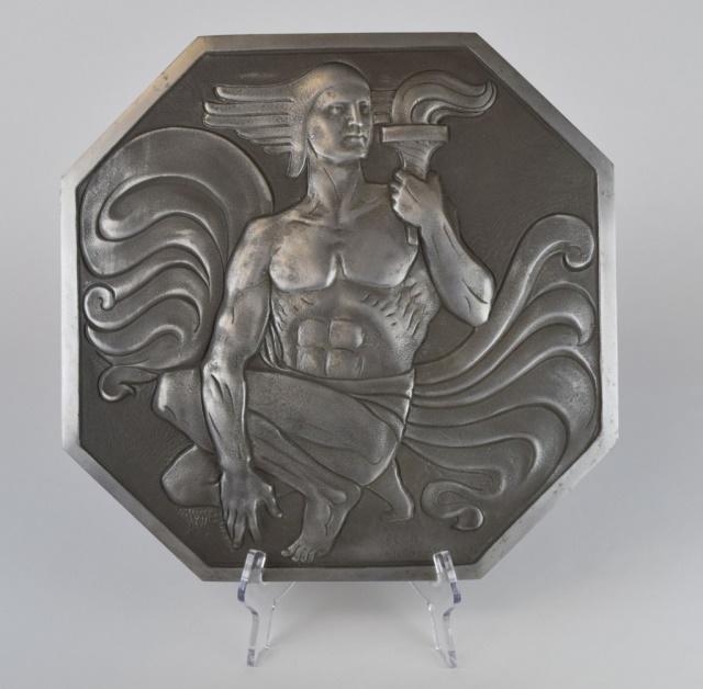 Joseph Anthony Atchison Aluminum Plaque Fecit: Josephy Anthony Atchison (American, 1895-1967). Aluminum plaque Fecit, titled and signed lower right. Stamped Alcoa NYM-1 on verso. 14 1/2" x 14 3/4"