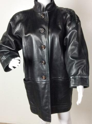 Saint Laurent Black Leather Jacket: Saint Laurent ~ rive gauche Made in France Black Leather Jacket - quilted liner - Button Up Closure ** no sizing ** ( Approx. Large) The back of collar has crease marks when up. Arm 20" Chest 22" Back