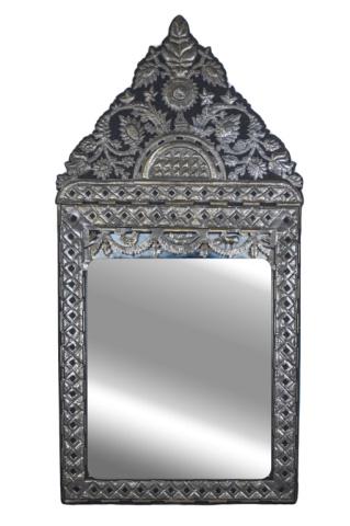 Hammered Metal Mirror with Overall Design: Hammered Metal Mirror with Overall Design 60" H X 36" W X 1.75" D