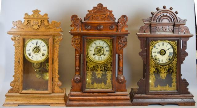 Grouping of Three Gingerbread Mantle/Shelf Clocks (1 of 14)
