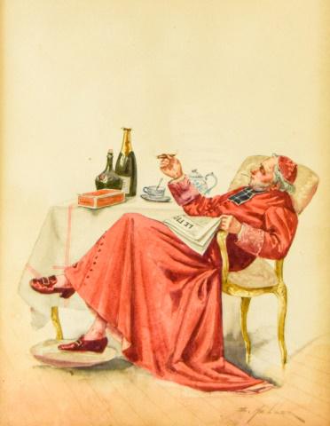 Eduard Heller Watercolor Cardinal Smoking (1 of 6)