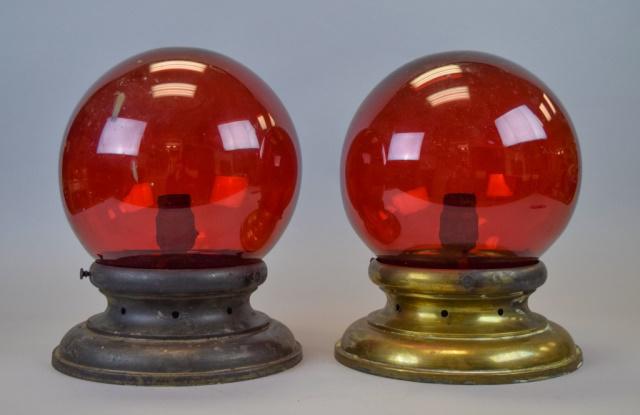 Grouping of Two Red Globe Light Fixtures (1 of 5)