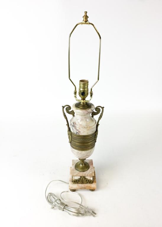 Marble Urn Lamp With Bronze Mounts: 26"H to top of harp