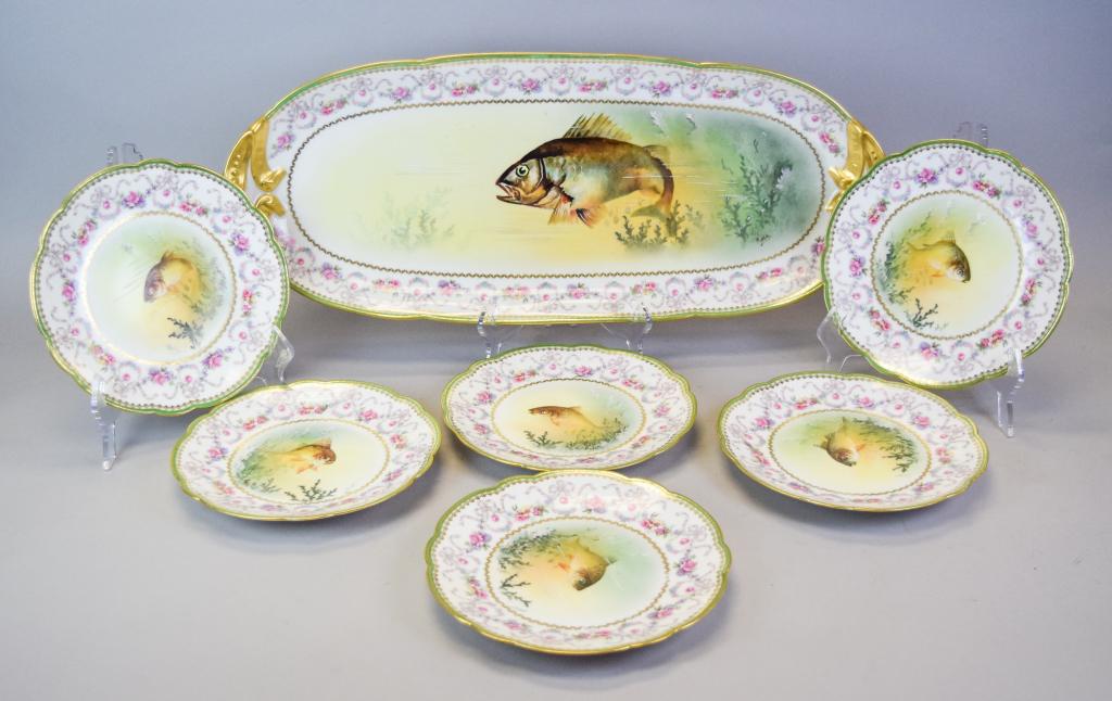 7 Pieces Limoges Porcelain Fish Set (1 of 9)