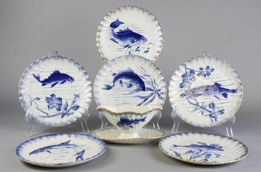 Grouping of Fish Porcelain Plates and Sauce Boat (1 of 15)