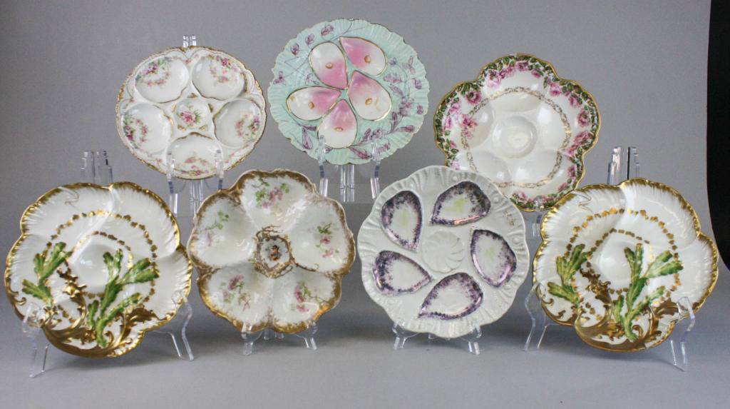 7 Hand Painted Continental Porcelain Oyster Plates (1 of 17)