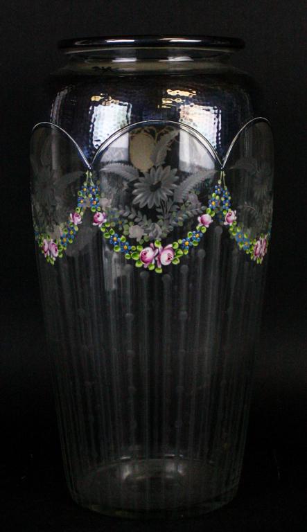 Silver Overlay Etched Glass Vase (1 of 4)