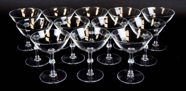 12 Lalique Beaugency Stemware Champagne Coupes: 12 French crystal champagne coupes in Lalique's Beaugency pattern. Each 4 3/4"H