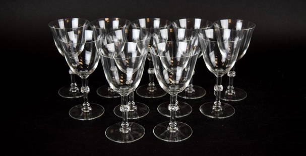 11 Lalique Beaugency Stemware Wine Glasses: 11 French crystal wines in Lalique's Beaugency pattern. Each 5 7/8"H