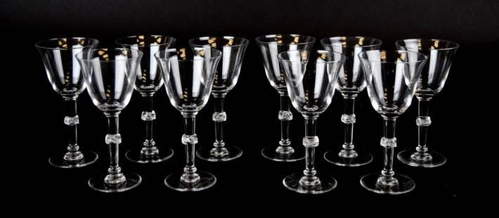 10 Lalique Beaugency Stemware Cordial Glasses: 10 French crystal cordials in Lalique's Beaugency pattern. Each 4 3/4"H