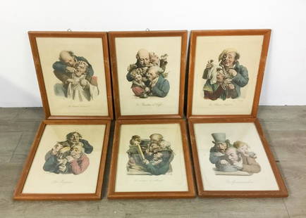 6 Louis-Leopold Boilly Color Engravings: Louis-Leopold Boilly (French, 1761-1845). 6 engravings from Recueil de Grimaces (Collection of Grimaces), all signed in the plate. Le baume d'acier (The balm of steel), Les Amateurs de Cafe, La