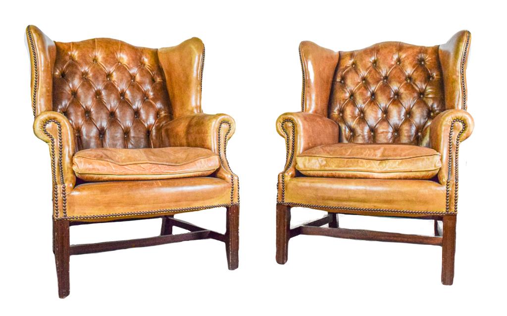 Pair of English Leather Wing Chairs (1 of 15)