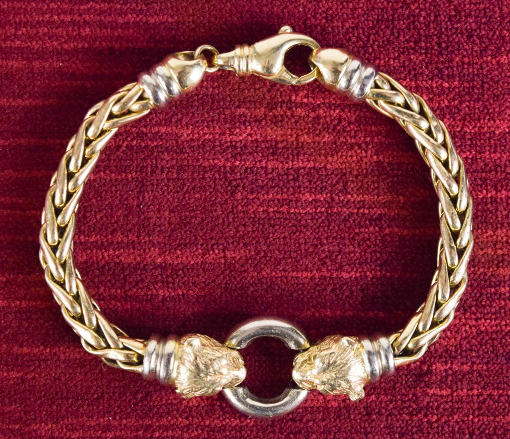 14K Gold Braided Chain Bracelet with Panther Heads (1 of 5)