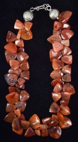 Carnelian Necklace: Carnelian stone necklace, with silver and silver tone clasp. 25"L including clasp.